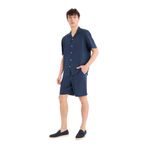 DeFacto D9913AX25AU Lacivert-NV256 Erkek Relax Fit Beli Bağcıklı Keten Karışımlı Bermuda Şort