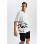 DeFacto DeFactoFit NBA Los Angeles Lakers Boxy Fit Bisiklet Yaka Kısa Kollu Tişört B9895AX24SM