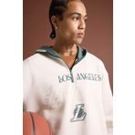 DeFacto DeFactoFit NBA Los Angeles Lakers Boxy Fit Kapüşonlu Fermuarlı Kalın Sweatshirt Bej L