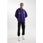 DeFacto DeFactoFit NBA Los Angeles Lakers Oversize Geniş Kalıp Kapüşonlu Sırt Baskılı Sweatshirt Mor L
