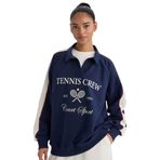 DeFacto DeFactoFit Oversize Geniş Kalıp Polo Yaka Baskılı Sporcu Sweatshirt Lacivert L