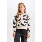 Defacto Desenli Bisiklet Yaka Sweatshirt Kız Çocuk, 7/8 Yaş (128cm), D3018A824WN, Bej, kız-çocuk