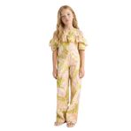 DeFacto Desenli Wide Leg Geniş Paça Pamuklu Pantolon Kız Çocuk, 13-14 Yaş, D7612A825SM, Yeşil-GN115, Kız Çocuklar