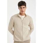 DeFacto Dik Yaka Fermuarlı Triko Hırka, 3XL, C8158AX24AU, Bej-BG187, Erkek