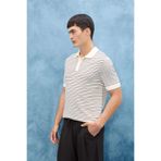 DeFacto Düğmeli Çizgili Triko Polo Tişört, XL-XXL, F2729AX25AU, Bej-BG404, Erkek