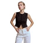 DeFacto Düğmeli Crop Süet Yelek, S, Düğmeli Crop Süet Yelek, Siyah-BK81, Kadın