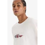Defacto E0071 Ekru Defactofit Nba Chicago Bulls Oversize Geniş Kalıp Bisiklet Yaka Kısa Kollu Tişört