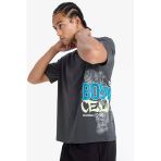 Defacto E0130 Antrasit Defactofit Nba Boston Celtics Oversize Geniş Kalıp Bisiklet Yaka Kısa Kollu Tişört