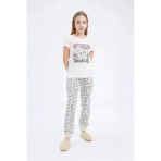 Defacto E2223 Pembe Kız Çocuk Garfield Pijama Takımı Kısa Kollu Üst Beli Lastikli Uzun Alt