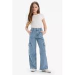 Defacto E2304 Mavi Kız Çocuk Wide Leg Kargo Geniş Bol Paça Jean Pantolon