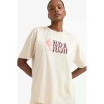 Defacto E3845 Bej Defactofit Nba Wordmark Oversize Geniş Kalıp Bisiklet Yaka Kısa Kollu Tişört