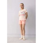Defacto E6227 Pembe Kız Çocuk Pijama Takımı Baskılı Kısa Kollu Üst Esnek Belli Şort