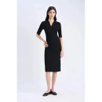 Defacto E6806 Siyah Bodycon Vücudu Saran Polo Yaka Fitilli Kaşkorse Kısa Kollu Midi Elbise