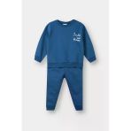 Defacto E8990a5be376 Mavi Erkek Bebek 2'Li Takım Baskılı Sweatshirt Eşofman Altı