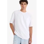 Defacto E9798axwt34 Beyaz Oversize Geniş Kalıp Bisiklet Yaka Ağır Kumaş Basic Düz Kısa Kollu Tişört