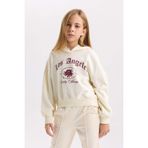 Defacto Ekru Oversize Geniş Kalıp Kapüşonlu Baskılı Sweatshirt Kız Çocuk, 7-8 Yaş, D7041A824WN, Ekru-ER99, kız-çocuk, 7/8 Yaş (128cm)