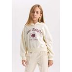 Defacto Ekru Oversize Geniş Kalıp Kapüşonlu Baskılı Sweatshirt Kız Çocuk, 8-9 Yaş, D7041A824WN, Ekru-ER99, kız-çocuk, 8/9 Yaş (134cm)