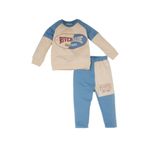 DeFacto Erkek Bebek 2'li Takım Bisiklet Yaka Baskılı Sweatshirt Beli Lastikli Eşofman Altı Mavi 3/4 YAŞ