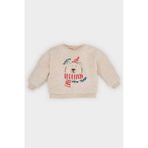 DeFacto Erkek Bebek Bisiklet Yaka Yılbaşı Temalı Pelüş Sweatshirt D6594A524WNBG286 Bej