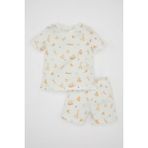 DeFacto Erkek Bebek Pijama Takım Safari Desenli Penye Kısa Kollu Üst Beli Lastikli Şort Alt - 6 - 9 Ay - Ekru-ER238
