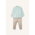 Defacto Erkek Bebek Poplin 2li Takım Çizgili Gömlek Pantolon G7103a526spgn391 Yeşil-gn391