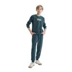 DeFacto Erkek Çocuk 2'li Takım Bisiklet Yaka Baskılı Sweatshirt Beli Lastikli Eşofman Altı Mavi 5/6 Yaş