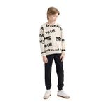 DeFacto Erkek Çocuk 2'li Takım Desenli Bisiklet Yaka Kalın Sweatshirt Beli Lastikli Jogger Eşofman Altı Ekru 8/9 Yaş