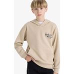 DeFacto Erkek Çocuk Baskılı Kapüşonlu İçi Yumuşak Tüylü Okul Sweatshirt E9582A825AU - Bej-BG737 - Dropsuz - 9 - 10 Yaş