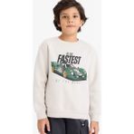 DeFacto Erkek Çocuk Bisiklet Yaka Baskılı İçi Yumuşak Tüylü Sweatshirt G5543A825CW - Gri-GR492 - 11 - 12 Yaş