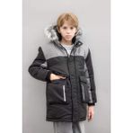 DeFacto Erkek Çocuk Çıkarılabilir Suni Kürk Yaka Kapüşonlu Pelüş Astar Parka C8990A824CW - Siyah-BK27 - 7 - 8 Yaş