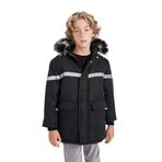 DeFacto Erkek Çocuk Çıkarılabilir Suni Kürk Yaka Kapüşonlu Pelüş Astar Parka Siyah 9/10 Yaş