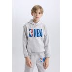 DeFacto Erkek Çocuk Gri NBA Wordmark Kapüşonlu Kalın Sweatshirt D4857A824WN