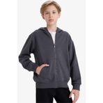 DeFacto Erkek Çocuk Kapüşonlu Basic Düz Okul Fermuarlı Sweatshirt X7382A625WN