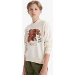 DeFacto Erkek Çocuk Kapüşonlu Baskılı Sweatshirt F2844A825AU - 9 - 10 Yaş - Ekru-ER98