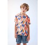 DeFacto Erkek Çocuk Oversize Fit Polo Yaka Desenli Viskon Kısa Kollu Gömlek Ekru 13/14 Yaş