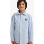 DeFacto Erkek Çocuk Oversize Geniş Kalıp Ayı Nakışlı Polo Yaka Flanel Uzun Kollu Gömlek F3995A825WN - 13 - 14 Yaş - Mavi-BE212