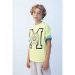 DeFacto Erkek Çocuk Oversize Geniş Kalıp Bisiklet Yaka Baskılı Kısa Kollu Tişört C3903A824HS - Yeşil-GN664 - 9 - 10 Yaş