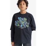 DeFacto Erkek Çocuk Oversize Geniş Kalıp Bisiklet Yaka Baskılı Uzun Kollu Tişört E9585A825AU - Lacivert-NV86 - Dropsuz - 5 - 6 Yaş