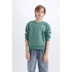 DeFacto Erkek Çocuk Oversize Geniş Kalıp Bisiklet Yaka Sırt Baskılı Sweatshirt D1912A824WN - Yeşil-GN757 - 11 - 12 Yaş