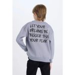 DeFacto Erkek Çocuk Oversize Geniş Kalıp Bisiklet Yaka Sırt Baskılı Sweatshirt D7076A824WN - Mor-PR248 - 9 - 10 Yaş