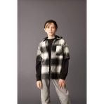 DeFacto Erkek Çocuk Oversize Geniş Kalıp Kapüşonlu Flanel Uzun Kollu Gömlek C7510A824WN - Antrasit-AR213 - 11 - 12 Yaş