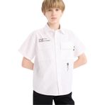 DeFacto Erkek Çocuk Oversize Geniş Kalıp Polo Yaka Baskılı Poplin Kısa Kollu Gömlek Beyaz 11/12 Yaş