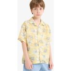 DeFacto Erkek Çocuk Oversize Geniş Kalıp Polo Yaka Desenli Viskon Kısa Kollu Gömlek F5671A825HS - Sarı-YL273 - 5 - 6 Yaş