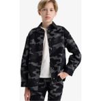 DeFacto Erkek Çocuk Oversize Geniş Kalıp Polo Yaka Kamuflaj Desenli Gabardin Uzun Kollu Gömlek F1507A825AU - 8 - 9 Yaş - Gri-GR164