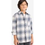 DeFacto Erkek Çocuk Oversize Geniş Kalıp Polo Yaka Kareli Flanel Uzun Kollu Gömlek G3463A825WN - 11 - 12 Yaş - Lacivert-NV125