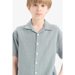 DeFacto Erkek Çocuk Oversize Geniş Kalıp Polo Yaka Müslin Kısa Kollu Gömlek W3239A625HS - 11 - 12 Yaş - Mavi-BE801
