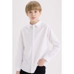 DeFacto Erkek Çocuk Polo Yaka Oxford Uzun Kollu Basic Düz Gömlek W3215A625SM - Beyaz-WT34 - 11 - 12 Yaş