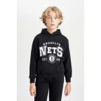 DeFacto Erkek Çocuk Siyah NBA Brooklyn Nets Kapüşonlu Kalın Sweatshirt D3125A824AU