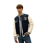 DeFacto Erkek Lacivert Su İtici Oversize Fit Geniş Kesim Kolej Yaka Çıtçıt Kapamalı Cepli Nakışlı Mevsimlik Hafif İnce Bomber Mont Ceket S