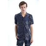 DeFacto Erkek Regular Fit Baskılı Viskon Kısa Kollu Hawaii Gömlek, Lacivert, XS